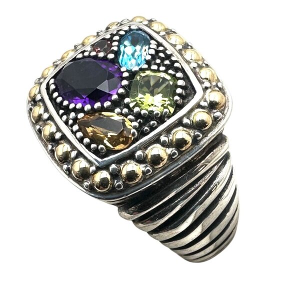 Effy 18k Yellow Gold Sterling Silver Multicolor Multi Gemstone Ring Size 7 - Picture 1 of 6